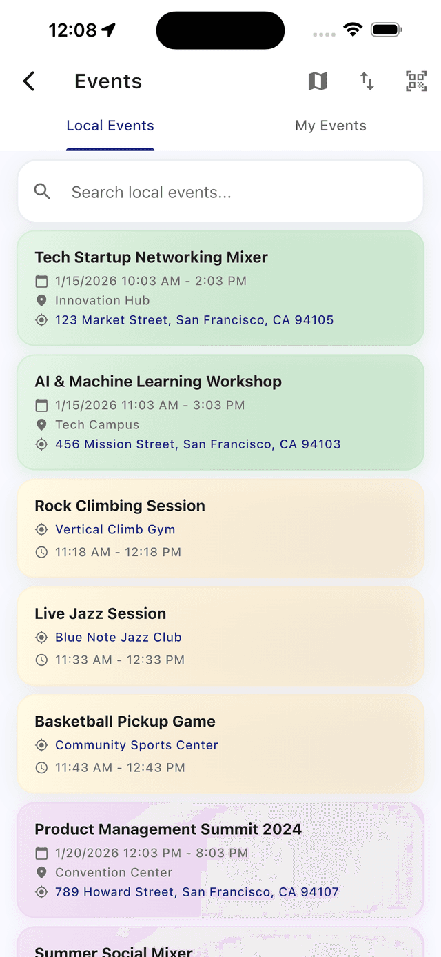 Popup events creation in Wyrl app