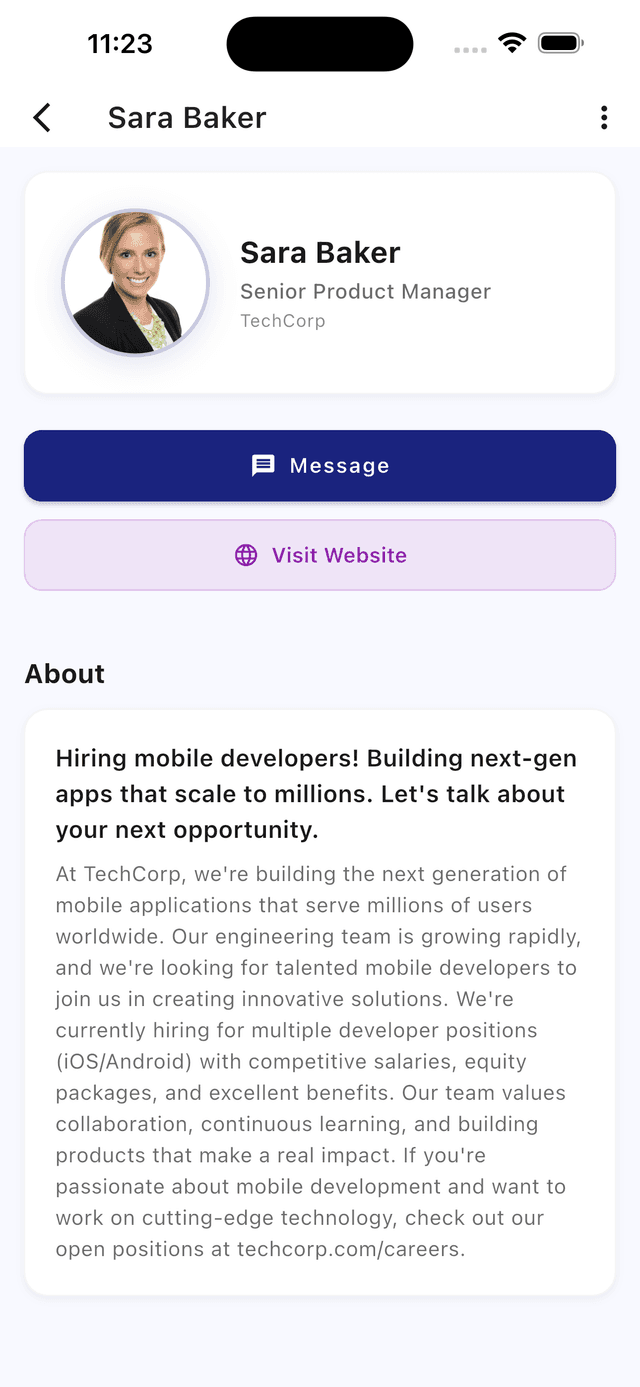 Profile templates interface in Wyrl app